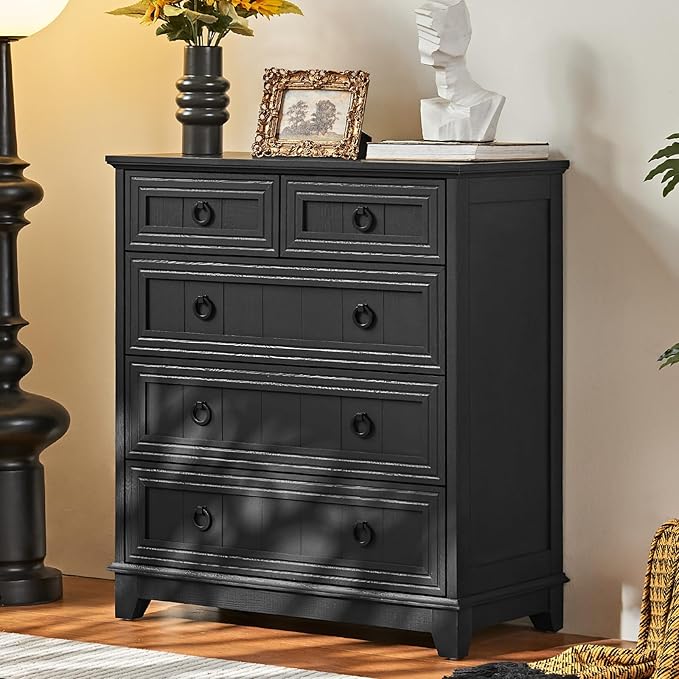 Farmhouse 5 Drawer Dresser for Bedroom Set of 2, 33.2" Tall Small Dressers & - Image 3