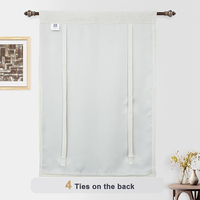 DriftAway Double Layer Linen Blackout Tie Up Curtains Thermal Insulated Fully - Image 6