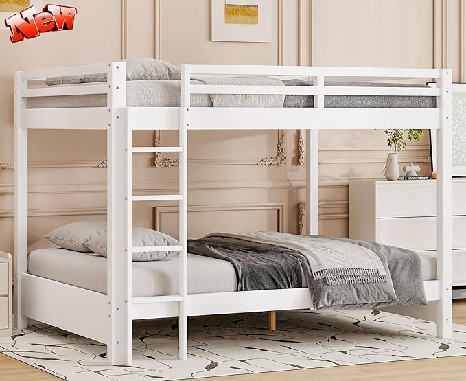 Upgraded Version Thicken Solid Wood Queen Over Queen Bunk Bed, Best Wooden Bunk by SIMPLEZC