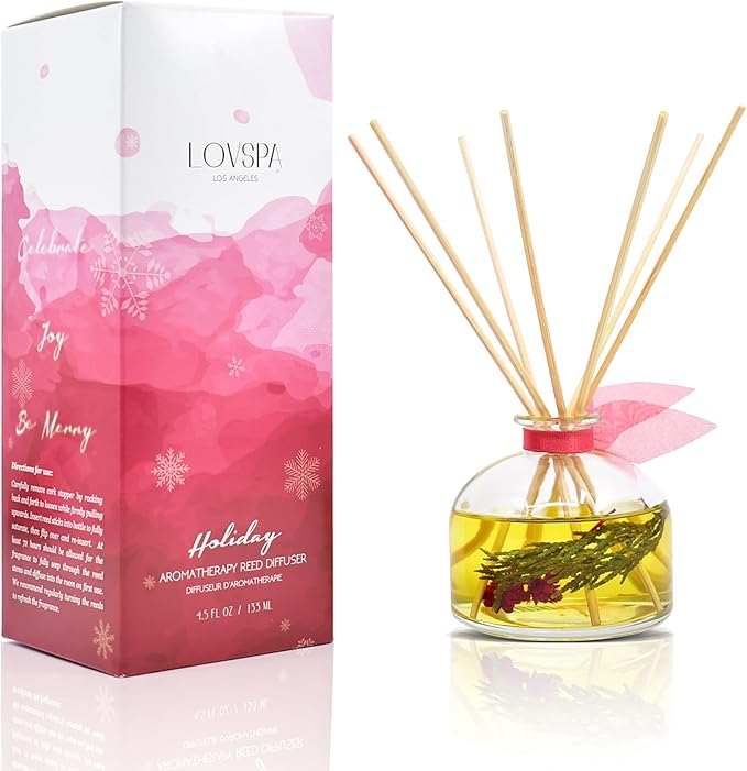 LOVSPA Reed Diffuser Set, Holiday Red Currant & Woods Scented Oil Diffuser by LOVSPA