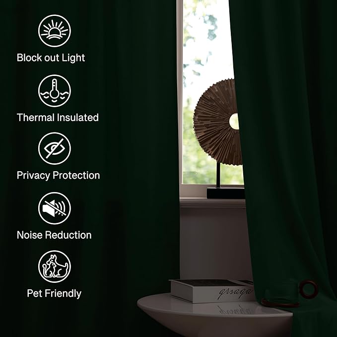 StangH Green Velvet Blackout Curtains Luxury Thick Noise Reducing Privacy Room - Image 6