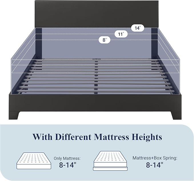 Allewie Queen Bed Frame with Adjustable Headboard, Faux Leather Platform Bed - Image 7