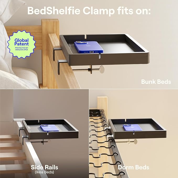 BedShelfie Wood Bedside Shelf for Bunk Bed & Top Bunk, College Dorm Room - Image 5