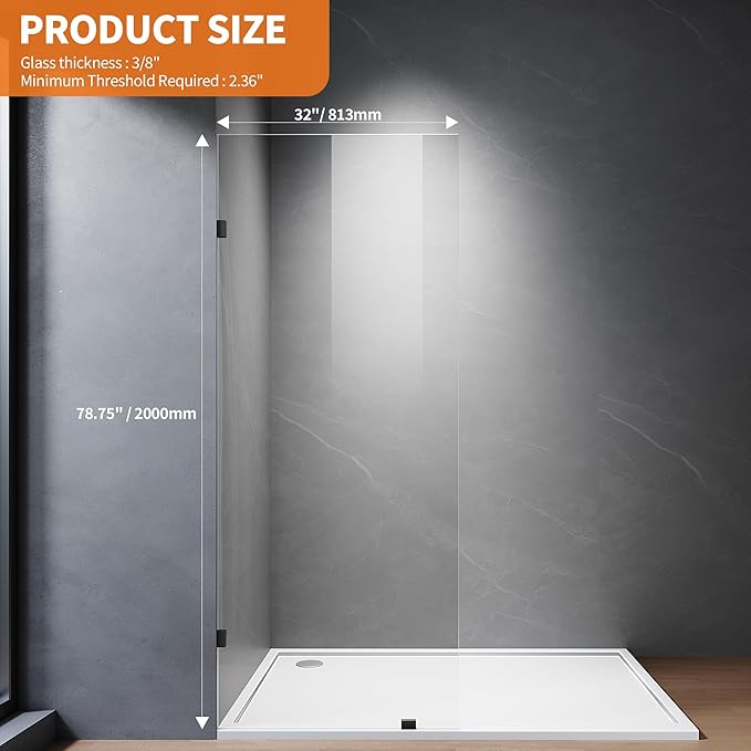 Shower Glass Panel, Frameless Walk in Shower Door - Image 7