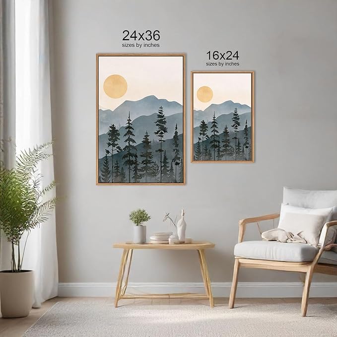LHIUEM Boho Mountain Framed Canvas Wall Art Set, Forest Pine Tree Wall Decor - Image 6