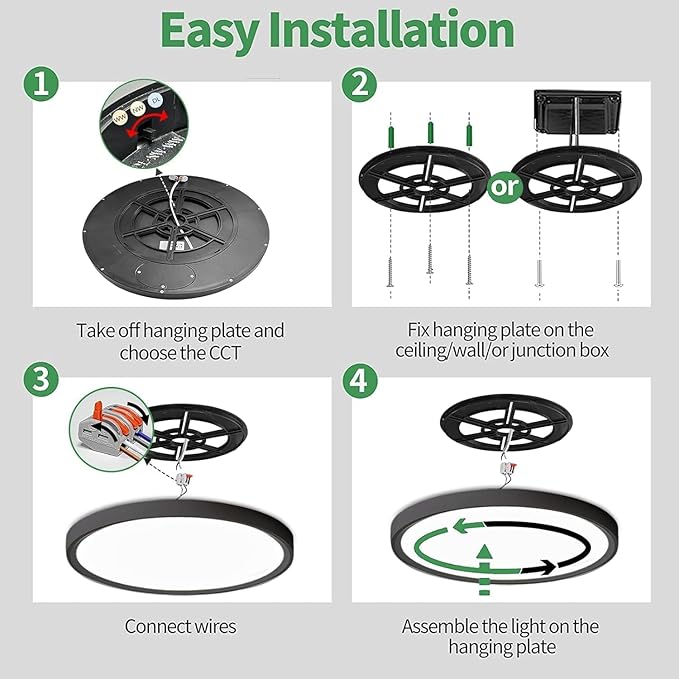 6PK 15.8 Inch LED Flush Mount Ceiling Light Black, 3000K/4000K/6000K CCT - Image 6
