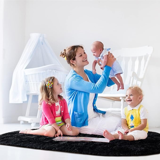 Noahas Fluffy Black Rugs for Bedroom Living Room, Shag Hallway Runner Rug - Image 7