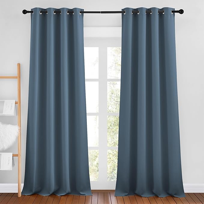NICETOWN Smoky Blue Curtains 96 inches Long, Grommet Thermal Insulated Blackout by NICETOWN