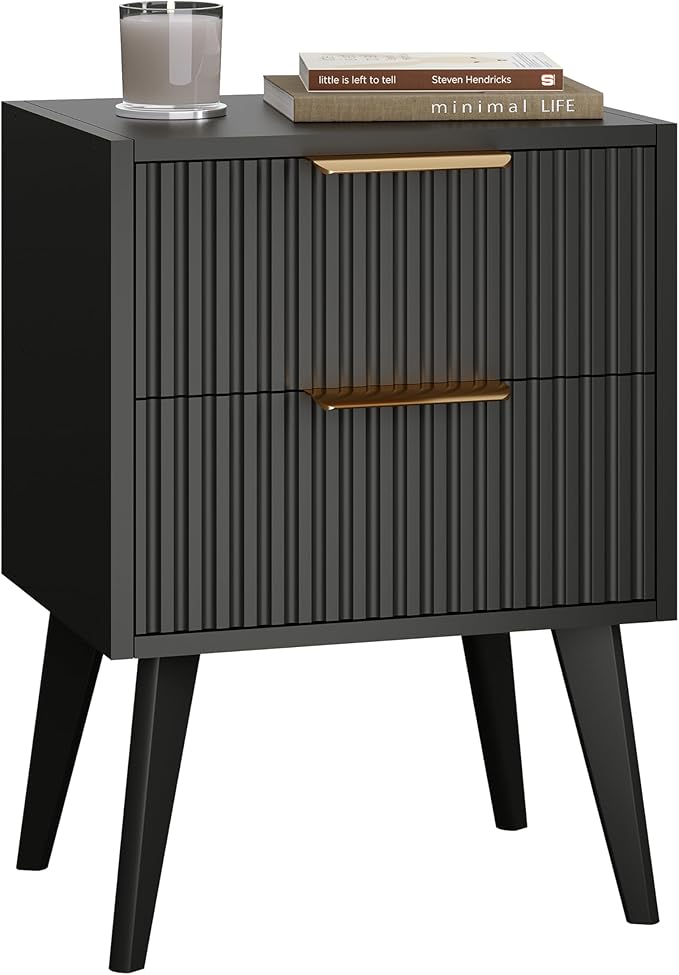 YAUKOMEL Black Night Stand, Modern Bedside Table, Small Nightstand by YAUKOMEL