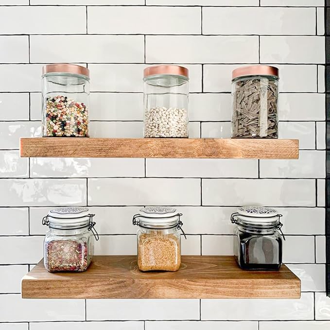 URBANDI, Rustic Floating Shelves, Hidden Bracket, Solid Wood, Heavy Duty - Image 7