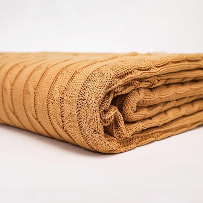 100% Cotton Cable-Knit Throw Blanket: 60" x 70", Ultra Soft, Breathable - Image 5