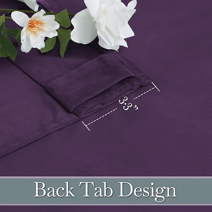 RYB HOME Purple Velvet Curtains 96 inches Length, Back Tab & Rod Pocket Soft - Image 3