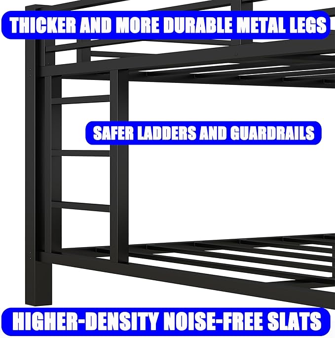 Upgraded Version Thicken Metal Queen Over Queen Bunk Bed - Image 5