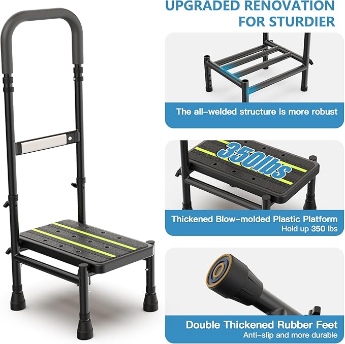Packve Step Stool with Handle for Elderly, Adjustable Handrail & Leg, Sensor - Image 4