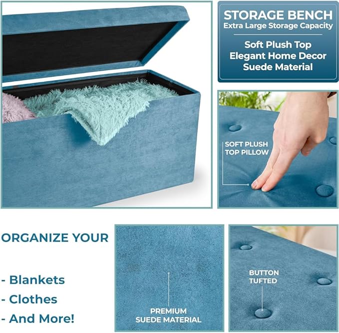 Sorbus Storage Ottoman Bench – Collapsible/Folding Bench Chest - Image 7