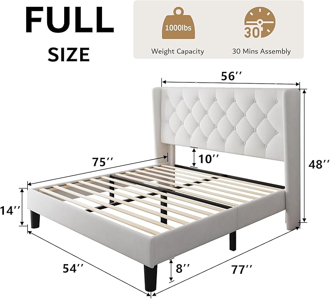 iPormis Full Size Velvet Platform Bed Frame - Image 2