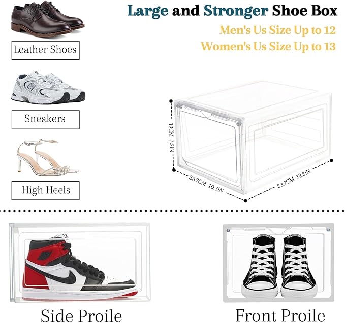 8 Pack Shoes Box Sneaker Display Case Size 13 Plastic Shoe Organizer - Image 2