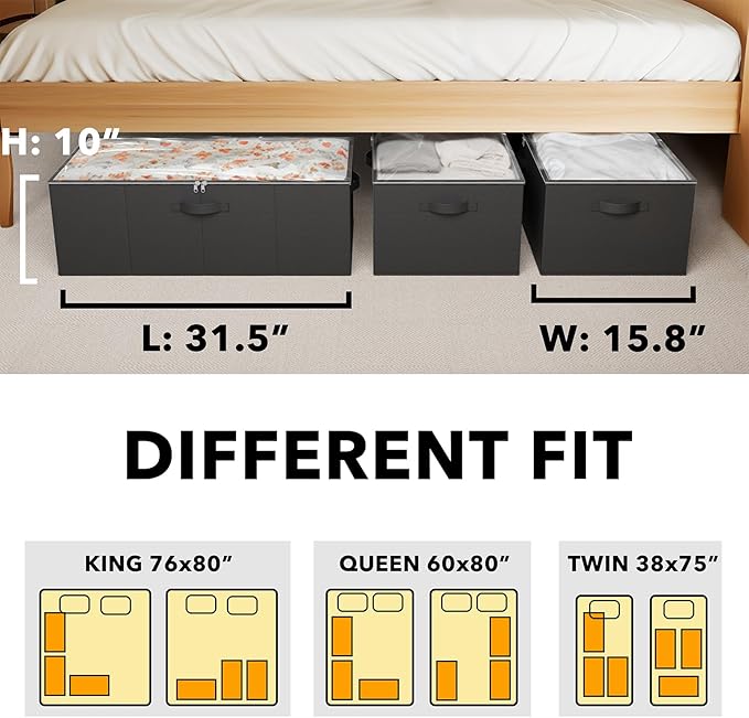 SpaceAid 3 Pack 10" High Under Bed Storage Containers, Large Underbed Storage - Image 4