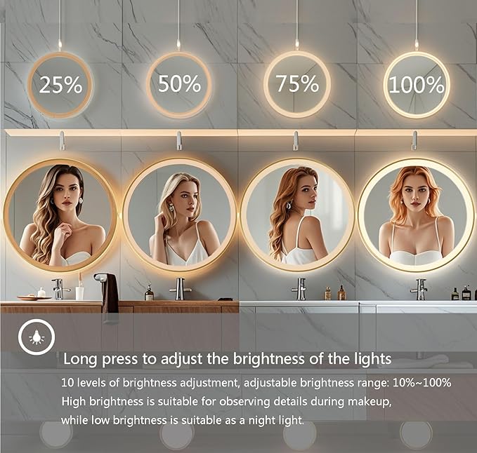 32 Inch Wall-Mounted Round Bathroom Mirror - Image 4