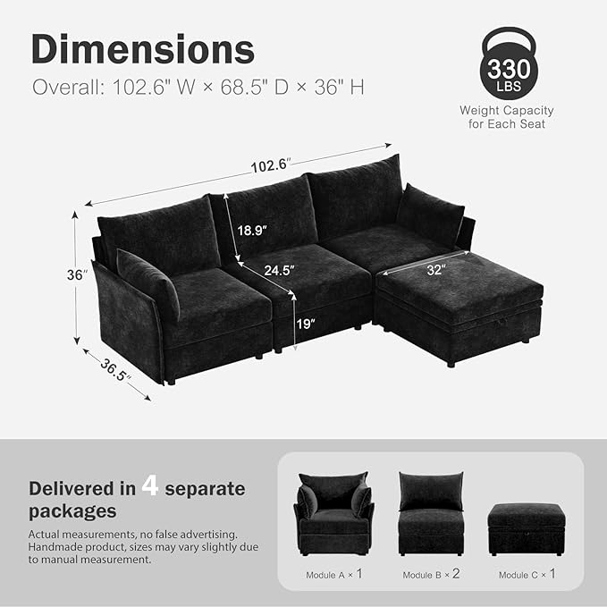 ABCASA 102.6" Modular Sectional Sofa, L Shaped Couch Set - Image 2