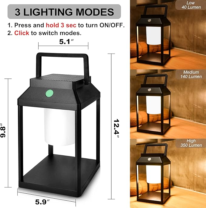 Solar Outdoor Lantern Aluminum LED Portable Rechargeable Table Lamp 35W 3000K - Image 2