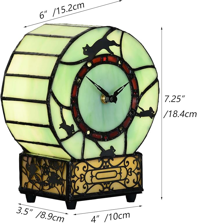 Bieye L10970 Cat and Mouse Tiffany Style Stained Glass Desk Clock Table Lamp - Image 6