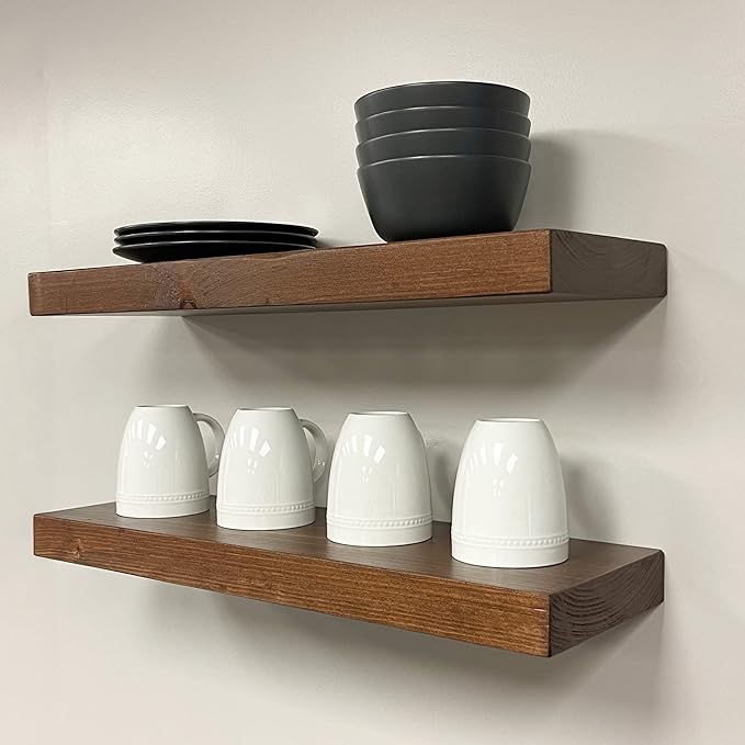 URBANDI, Rustic Floating Shelves, Hidden Bracket, Solid Wood, Heavy Duty - Image 5