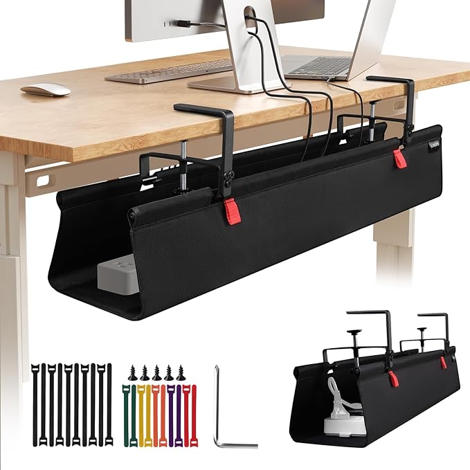 No Drill Under Desk Cable Management Tray, Fabric Cable Management by SUREUP9