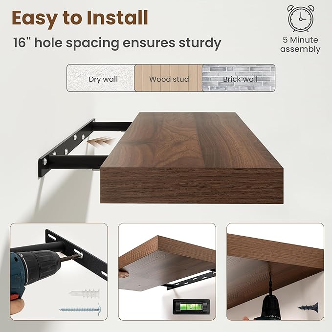40 Inch Floating Shelves for Wall, 8 Inch Deep Floating Shelf for Storage & - Image 6