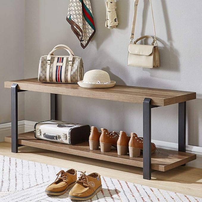 FOLUBAN Entryway Bench, Industrial Shoe Storage Bench - Image 3