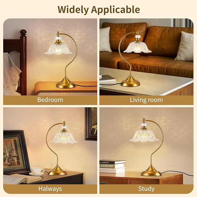 Vintage Table Lamp with a Floral Clear Glass Shade, A Plug-in Nightstand Lamp - Image 5
