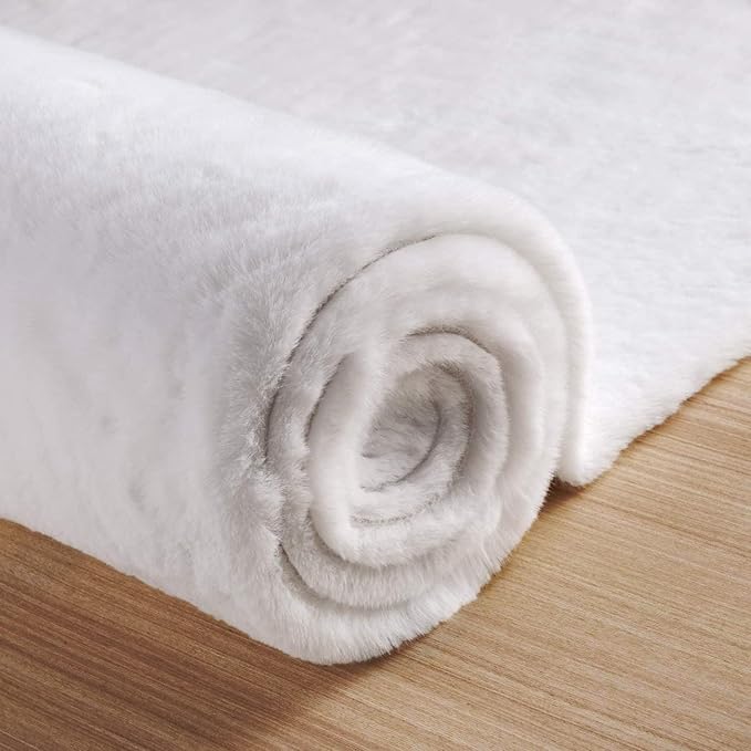 White Washable Faux Fur Area Rug - Image 8