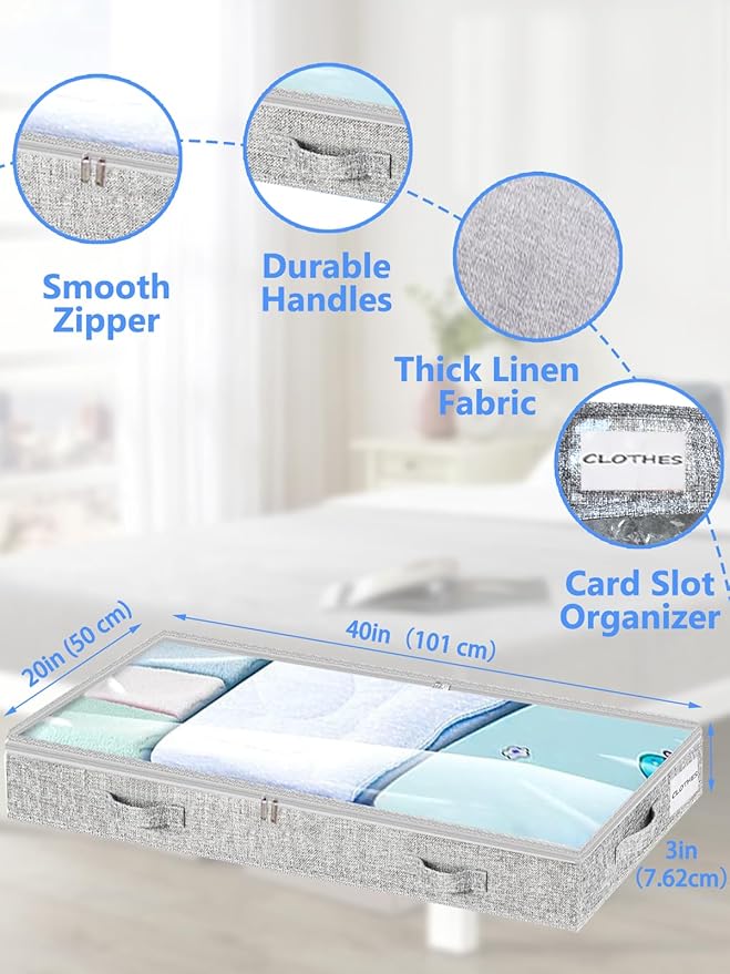 Low Profile Under Bed Storage, 3-Inch High Foldable Underbed Storage Bins - Image 3
