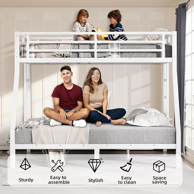Twin Over Full Bunk Bed Frame, Heavy Duty Metal Loft Bed - Image 4