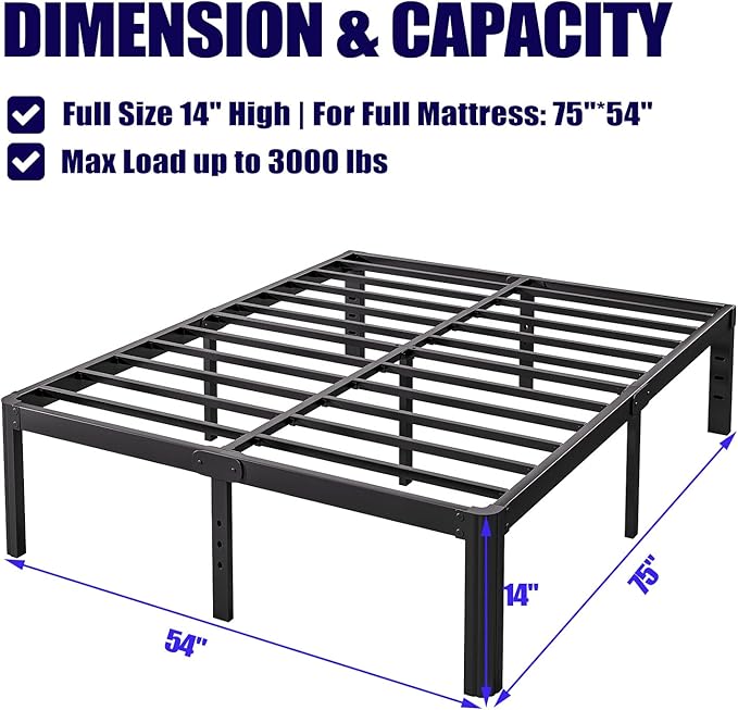 Hunlostten 14in Full Size Bed Frame No Box Spring Needed, Heavy Duty Metal - Image 3