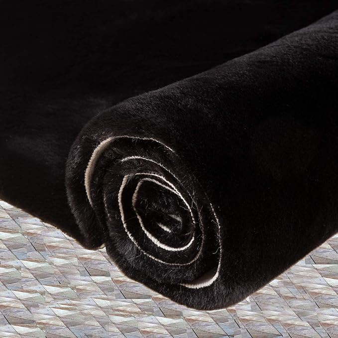 Black Shag Washable Fluffy Fur Area Rugs - Image 7