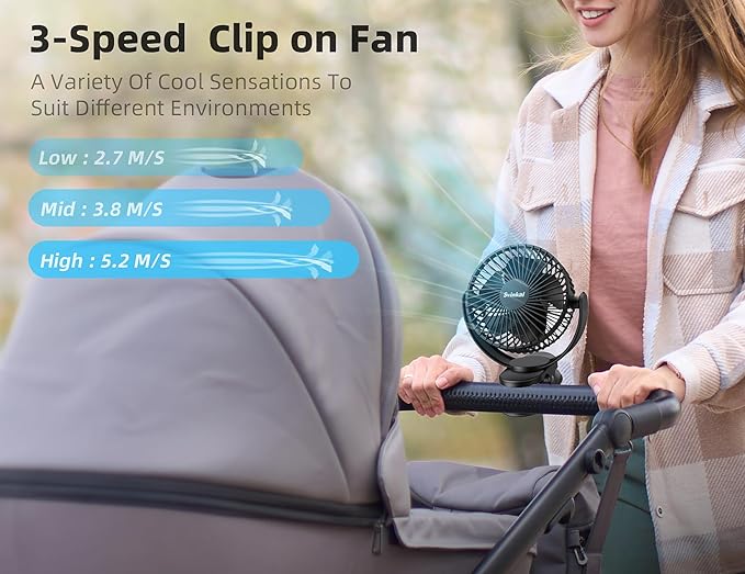 Svinkal USB Personal Clip on Fan 5000mAh Battery Operated 6in, Type C, 3 Speed - Image 2
