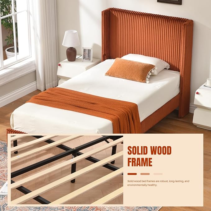 PINJU Twin Size Bed Frame, Upholstered Platform Bed - Image 8