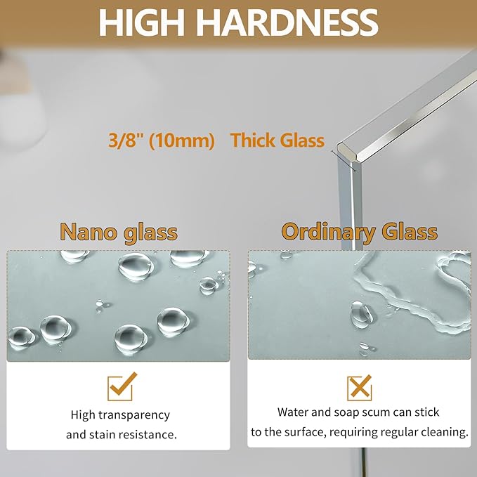 Shower Glass Wall Panel 36" W x 76" H, 3/8" Tempered Glass, Half Frameless - Image 3