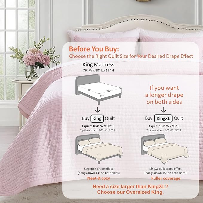 KASENTEX King Quilt Set 104"x90" – Soft Washed 3-Layer Lightweight Bedspread - Image 3