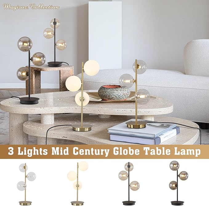 Glass Table lamp Gold, 3-Globe Table lamp Tall, Reading Lamp - Image 7