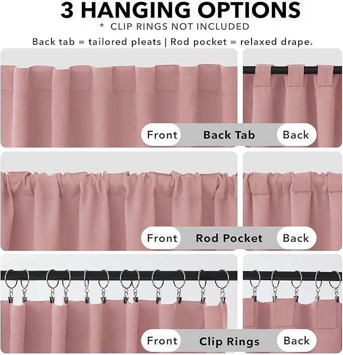 Deconovo Solid Thermal Insulated Blackout Curtains Back Tab and Rod Pocket - Image 2
