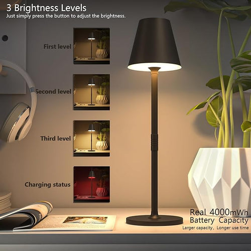 2 Pack LED CordlessTable Lamp, 4000mAh Rechargeable Battery Desk lamp, 3 Level - Image 2