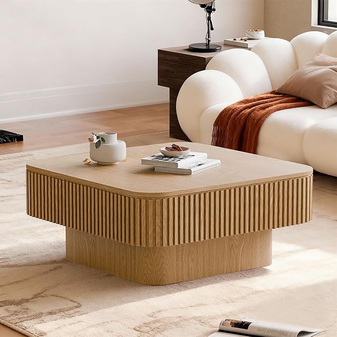 LKTART Coffee Table for Living Room, Accent Fluted Square Coffee Table - Image 8