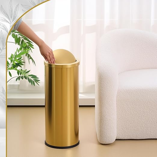 Maxdot 2 Pcs 8 Gallon/30 L Gold Lidded Trash Can and Toilet Brush Set, Garbage - Image 7
