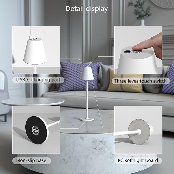 LED CordlessTable Lamp, 4000mAh Rechargeable Battery Desk lamp, 3 Level - Image 6