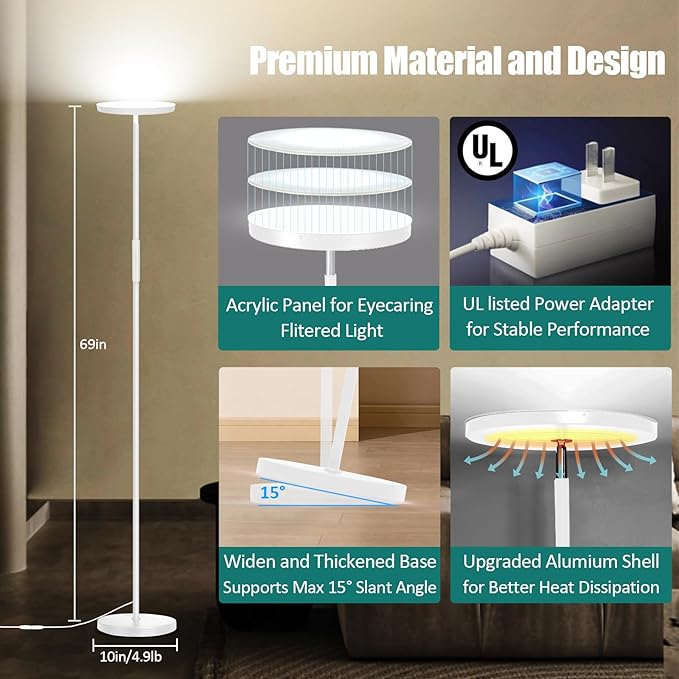 White Floor Lamp, 40W Super Bright Floor Lamps - Image 4