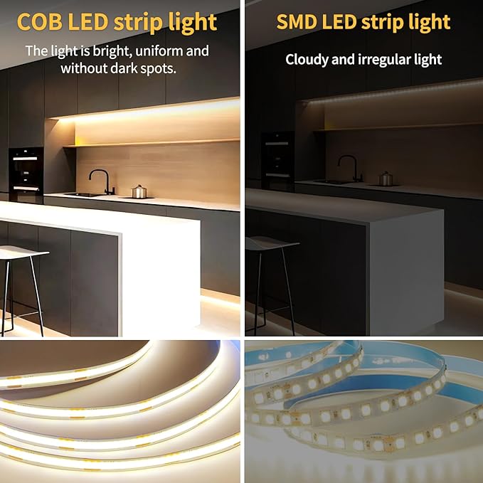 50 FT COB LED Strip Lights 3000K Warm White Dimmable DC 24V Flexible LED Tape - Image 4