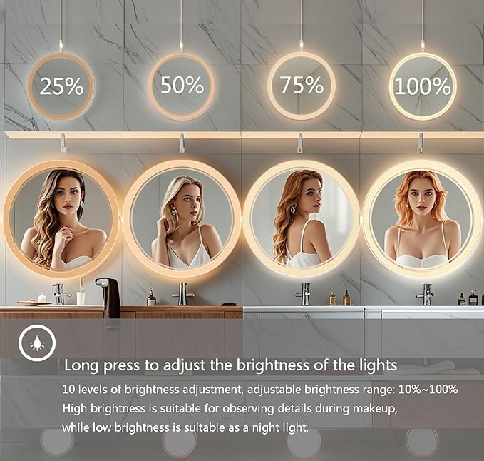 24 Inch Wall-Mounted Round Bathroom Mirror - Image 3