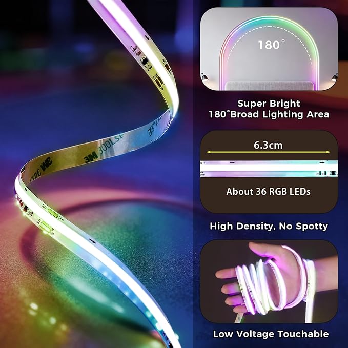 40FT RGB+IC COB LED Strip Lights, Bright Dream Color COB LED Light Strip - Image 6